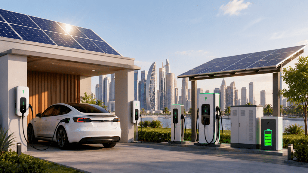 ev charger and solar panels